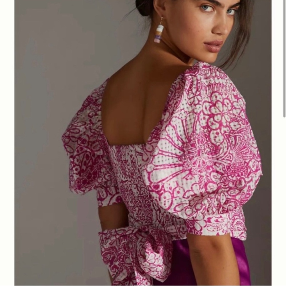 MAEVE by ANTHROPOLOGIE pink and white wrap tie crop top, never worn, size S